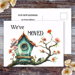 Watercolor Bird House New Address Announcement Postcard