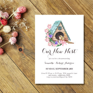 Watercolor Bird House Our New Nest Housewarming Invitation