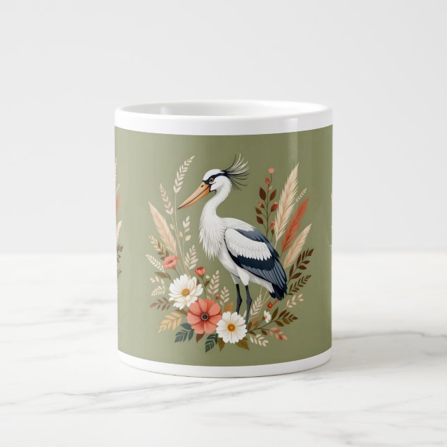 Watercolor bird large coffee mug (Front)