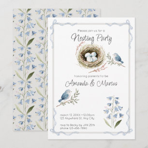 Watercolor Bird Nest Nesting Party Baby Shower Invitation