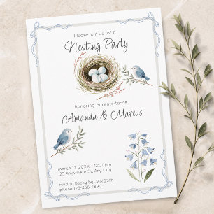 Watercolor Bird Nest Nesting Party Baby Shower Invitation