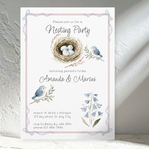 Watercolor Bird Nest Nesting Party Baby Shower Invitation