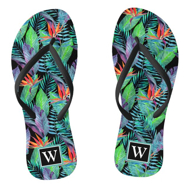 Watercolor Bird Of Paradise | Add Your Initial Jandals (Footbed)