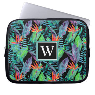 Watercolor Bird Of Paradise   Add Your Initial Laptop Sleeve