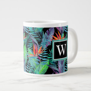 Watercolor Bird Of Paradise   Add Your Initial Large Coffee Mug