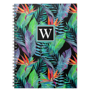 Watercolor Bird Of Paradise Add Your Initial Notebook