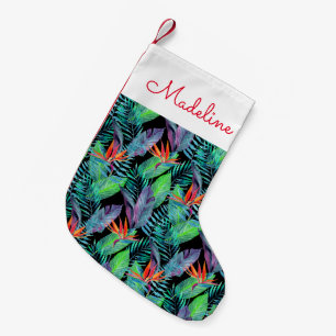 Watercolor Bird Of Paradise   Add Your Name Small Christmas Stocking