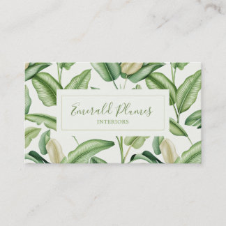 Watercolor Bird of Paradise Leaves Monogram Business Card