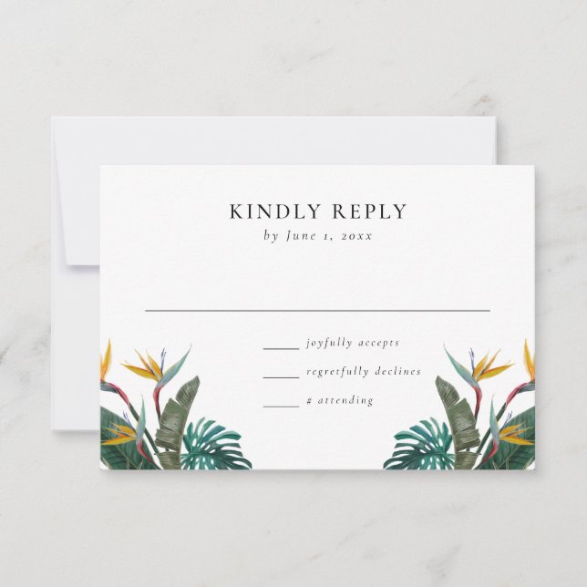 Watercolor Bird of Paradise Wedding RSVP Card (Front)