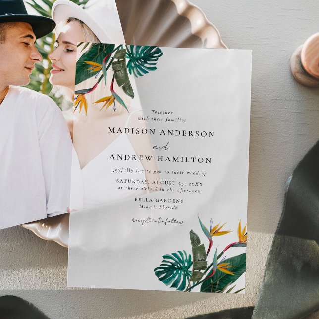 Watercolor Bird of Paradise Wedding Vellum Invitations (Creator Uploaded)