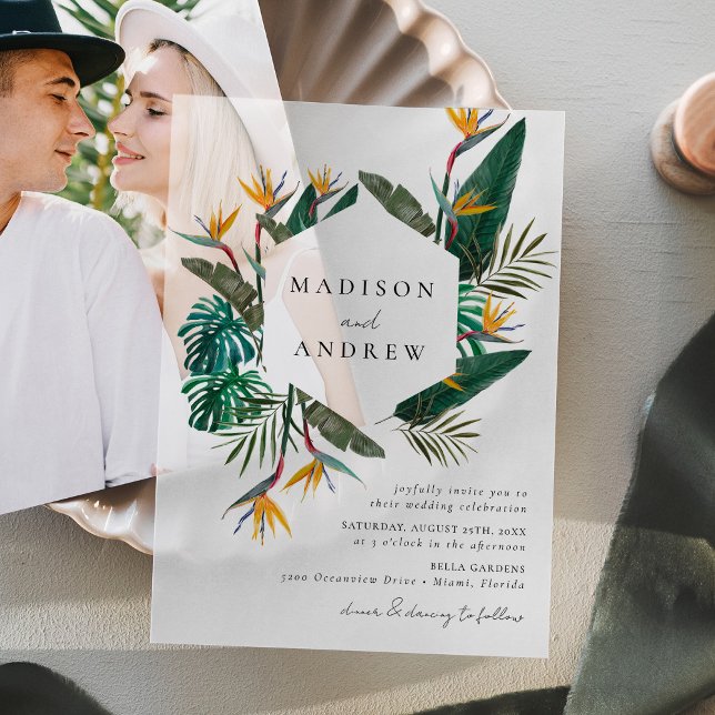 Watercolor Bird of Paradise Wedding Vellum Invitations (Creator Uploaded)