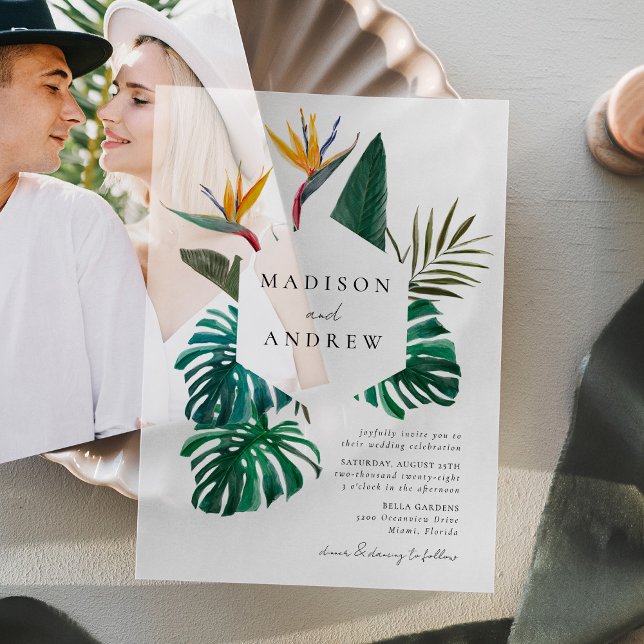 Watercolor Bird of Paradise Wedding Vellum Invitations (Creator Uploaded)