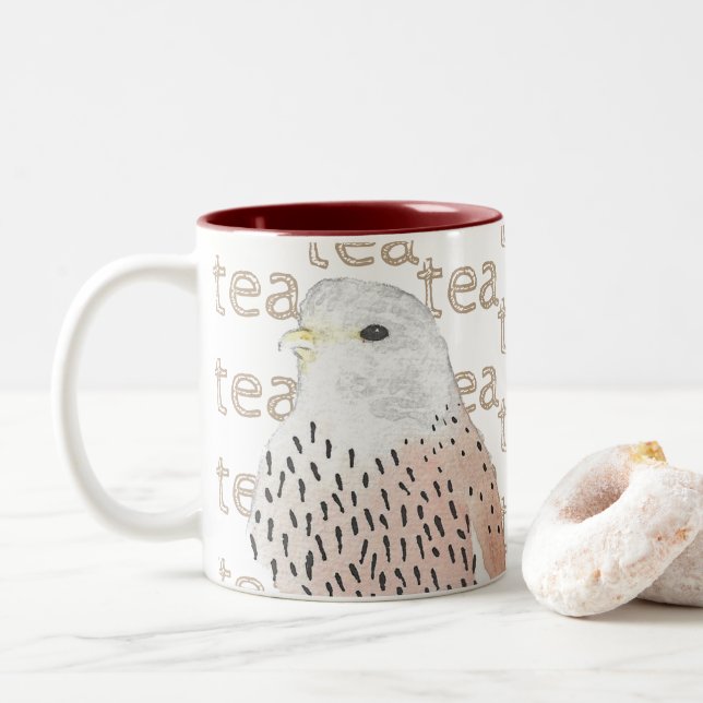 Watercolor Bird of Prey Falcon Kestrel Two-Tone Coffee Mug (With Donut)