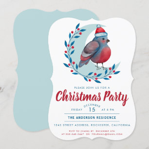 Watercolor Bird On Moon Christmas Party Invitation