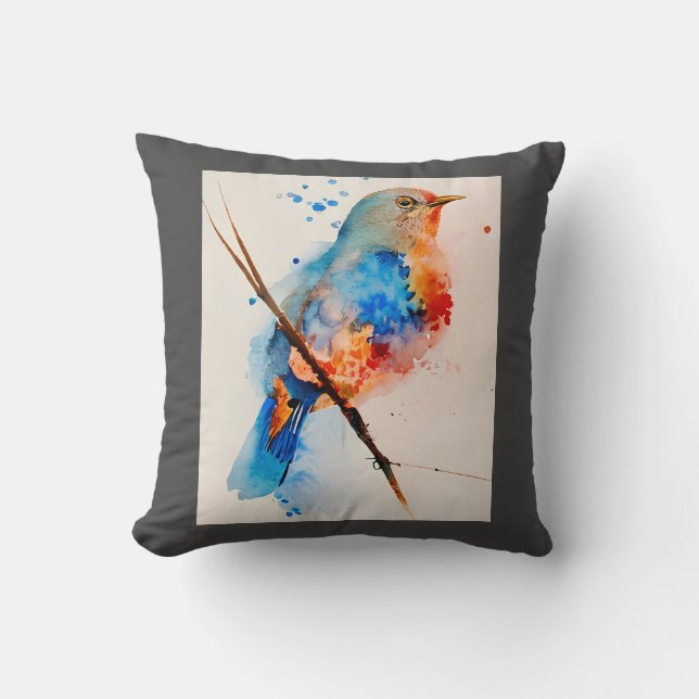 Watercolor Bird Painting Canvas Wall Art Blue Bird Cushion (Front)