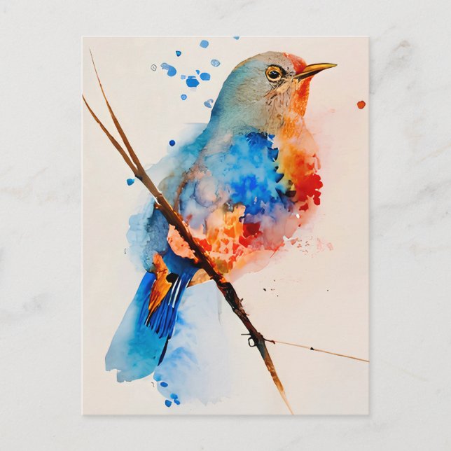 Watercolor Bird Painting Canvas Wall Art Blue Bird Postcard (Front)