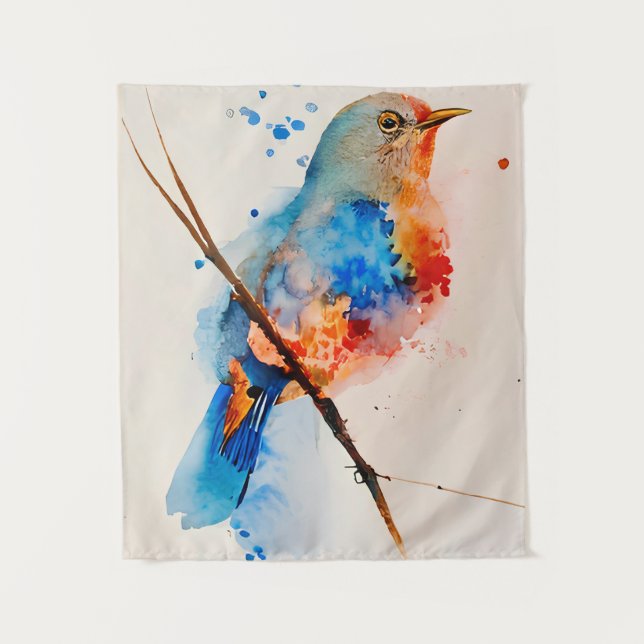 Watercolor Bird Painting Canvas Wall Art Blue Bird Tapestry (Front)