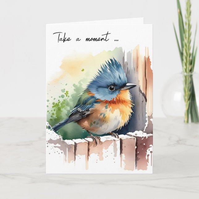 Watercolor Bird Thinking Of You Card (Front)