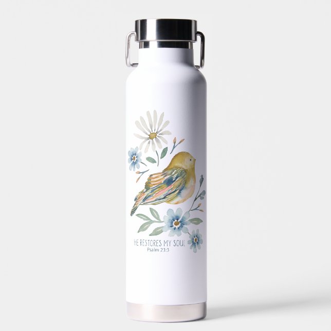 Watercolor bird water bottle with scripture (Front)