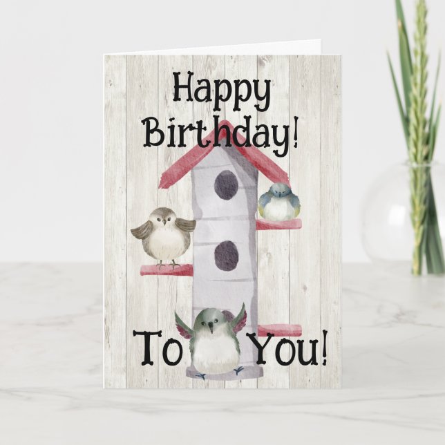 Watercolor Birdhouse Happy House Birthday Card (Front)