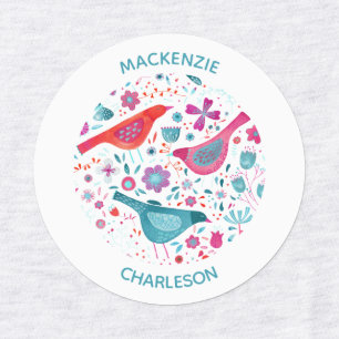 Watercolor Birds and Flowers Custom Name