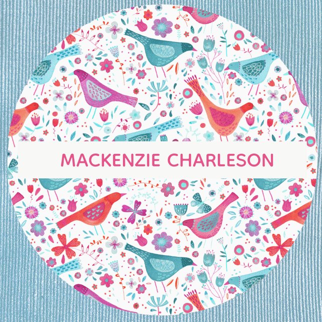 Watercolor Birds and Flowers Custom Name Labels (Pretty watercolor bird and flower personalized custom name clothes label)