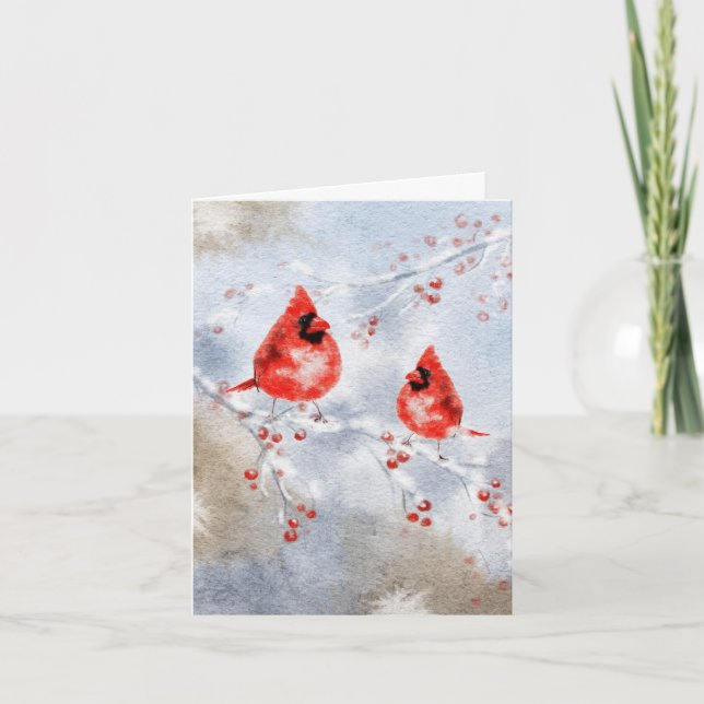 Watercolor Birds Christmas Card - Elegant Holiday (Front)