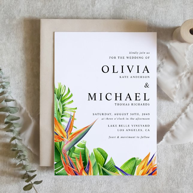 Watercolor Birds of Paradise QR Code Wedding Invitation (Watercolor Birds of Paradise QR Code Tropical Wedding Invitation)