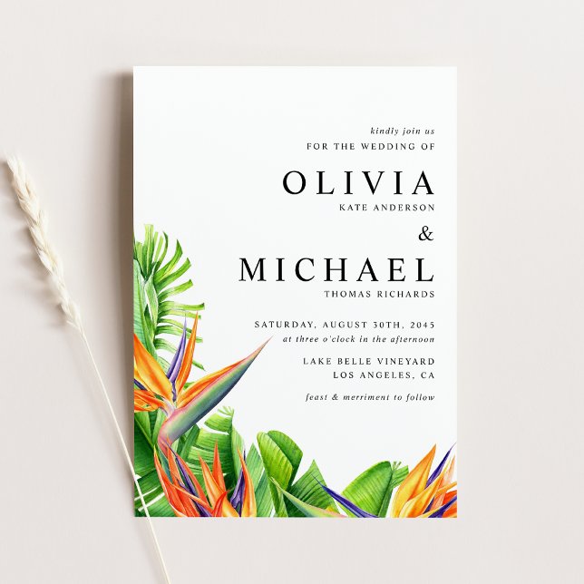 Watercolor Birds of Paradise Tropical Wedding Invitation (Watercolor Birds of Paradise Tropical Wedding Invitation)