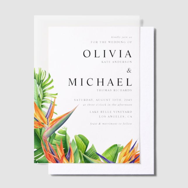 Watercolor Birds of Paradise Tropical Wedding Vellum Invitations (Offset)