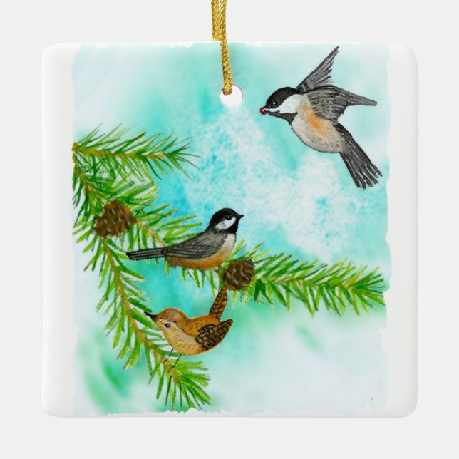 Watercolor Birds Ornament (Front)