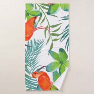 Watercolor birds: vintage seamless pattern. bath towel