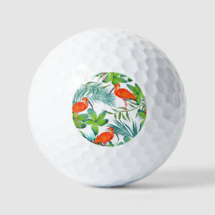 Watercolor birds: vintage seamless pattern. golf balls