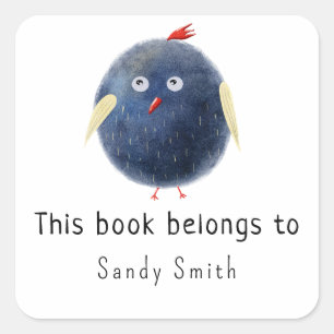 Watercolor birdy - This book belongs to Square Sticker