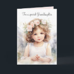 Watercolor Birthday Angel Girl For Granddaughter Card<br><div class="desc">Watercolor angel girl with roses on white for granddaughter's birthday.
Text can be edited.</div>