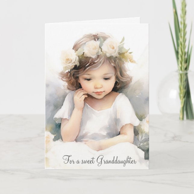 Watercolor Birthday Angel Girl For Granddaughter Card (Front)