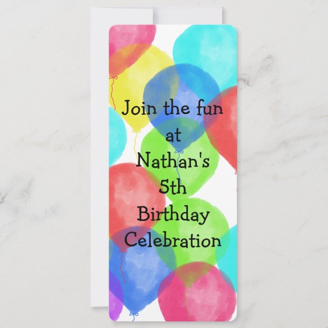 Watercolor Birthday Balloon Party Invitation (Front)