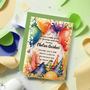 Watercolor Birthday Balloons Colourful Party Hats