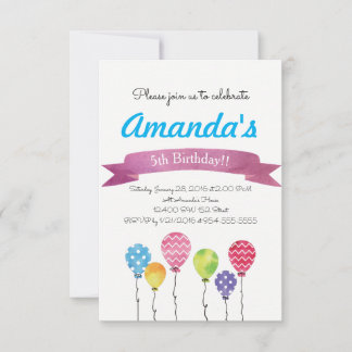 Watercolor Birthday Balloons Invitations