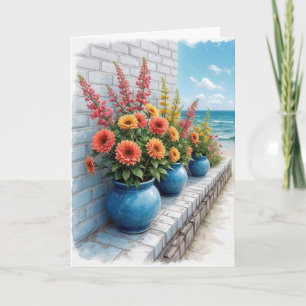 Watercolor Birthday Beach Dahlias Card
