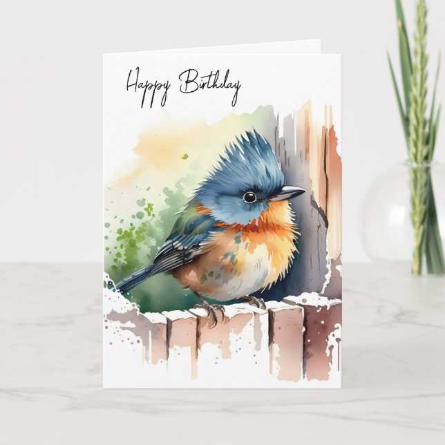Watercolor Birthday Bird Card (Front)