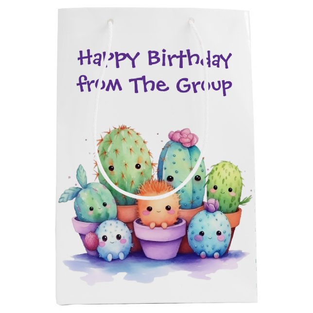 Watercolor Birthday Cacti  From the Group Medium Gift Bag (Front)