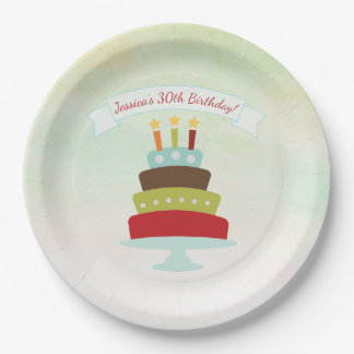 Watercolor Birthday Cake Birthday Party Paper Plate