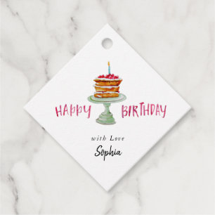 Watercolor Birthday Cake Happy Birthday gift Tags