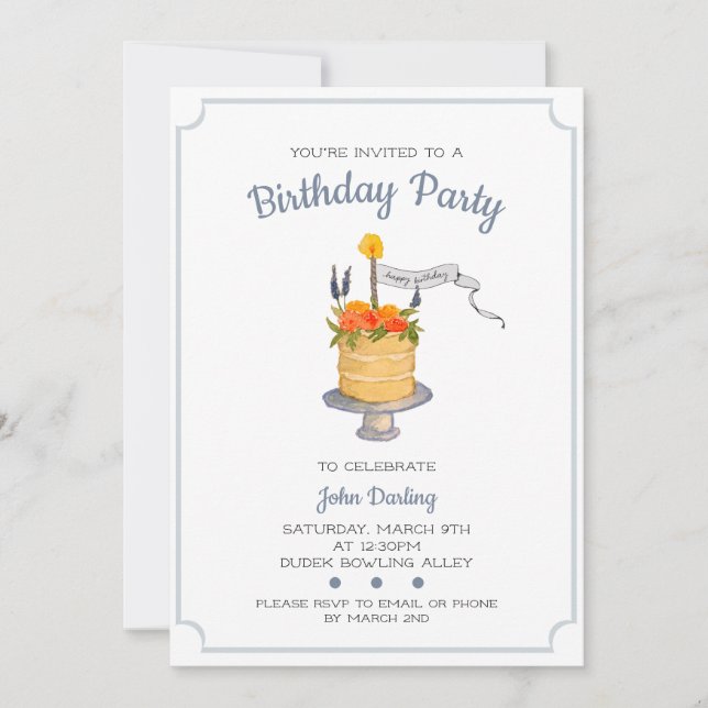 Watercolor Birthday Cake Invitation (Front)