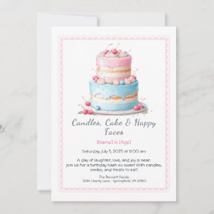 Watercolor Birthday Cake Invitation – pink blue