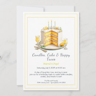 Watercolor Birthday Cake Invitation – yellow