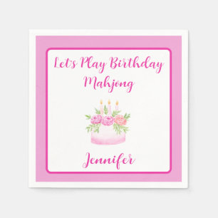 Watercolor Birthday Cake Mahjong PERSONALIZE Napkin