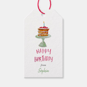 Watercolor Birthday Cake Personalised gift Tags