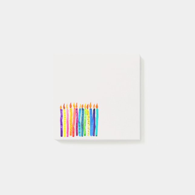 Watercolor birthday candles colourful magnetic not post-it notes (Front)